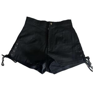 Kit Rubix Y2K Hot Pants Lace Up  Shorts Black Cotton Goth Biker Rocker Sz Xs